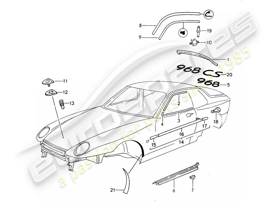 porsche 968 (1992) decorative moulding part diagram