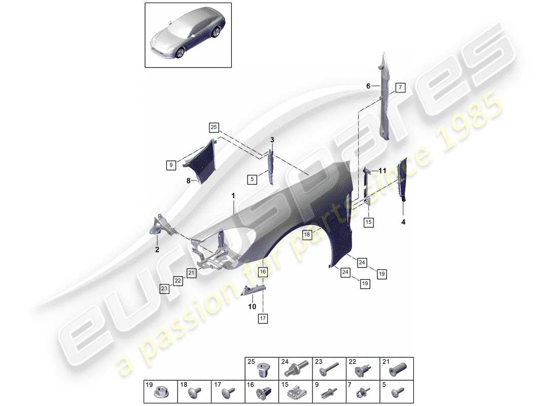 porsche panamera 971 (2017) fender part diagram