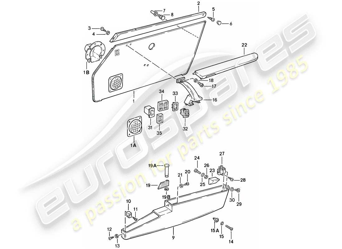 porsche 911 (1984) interior equipment - doors part diagram