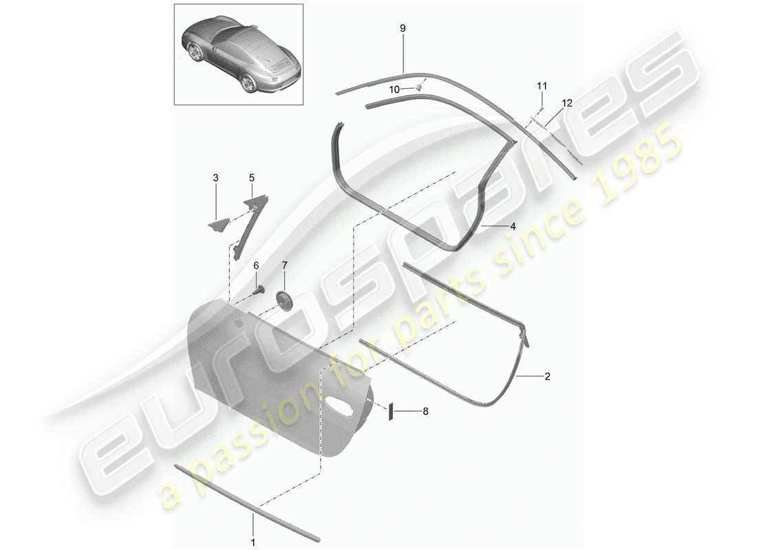 porsche 991 (2014) door seal part diagram