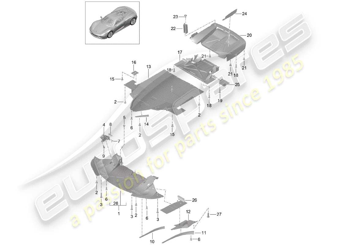 porsche 918 spyder (2015) underbody part diagram