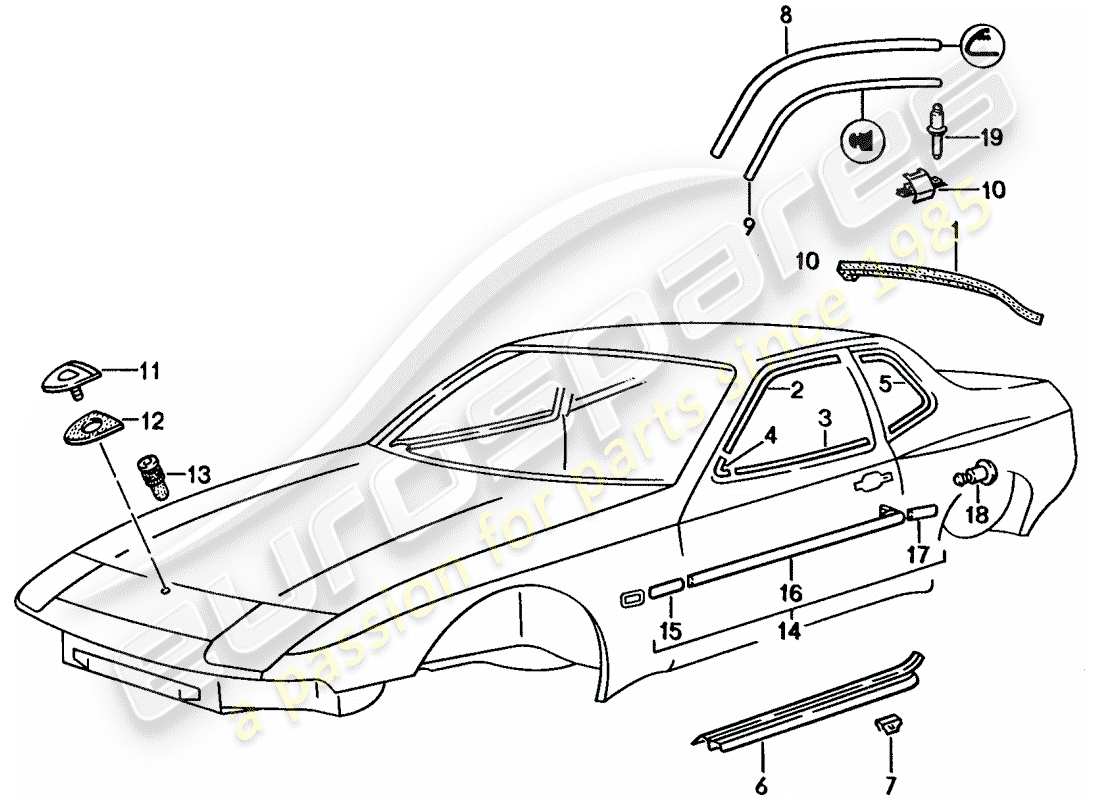 porsche 944 (1991) decorative moulding part diagram