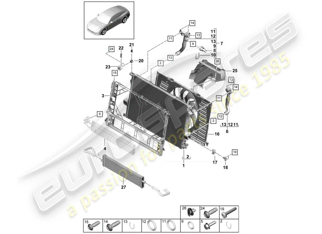 porsche panamera 971 (2019) water cooling part diagram