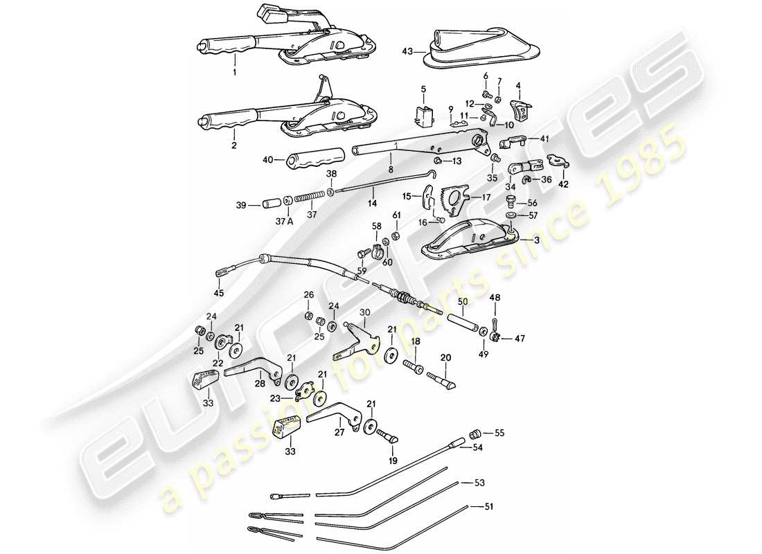 porsche 911 (1986) hand brake lever - operating lever - for - heater part diagram