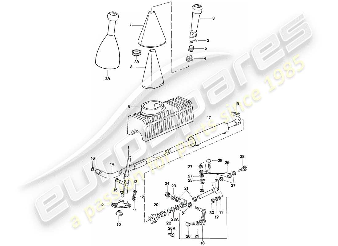 porsche 944 (1982) shift mechanism - manual gearbox part diagram