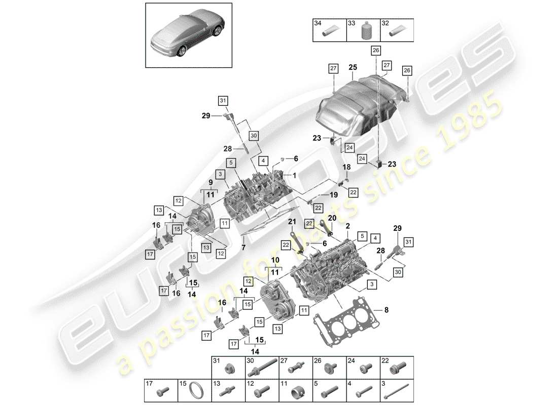 porsche panamera 971 (2019) cylinder head part diagram