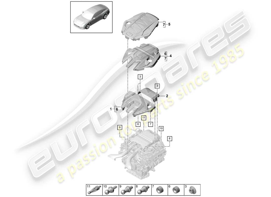 porsche panamera 971 (2019) engine cover part diagram