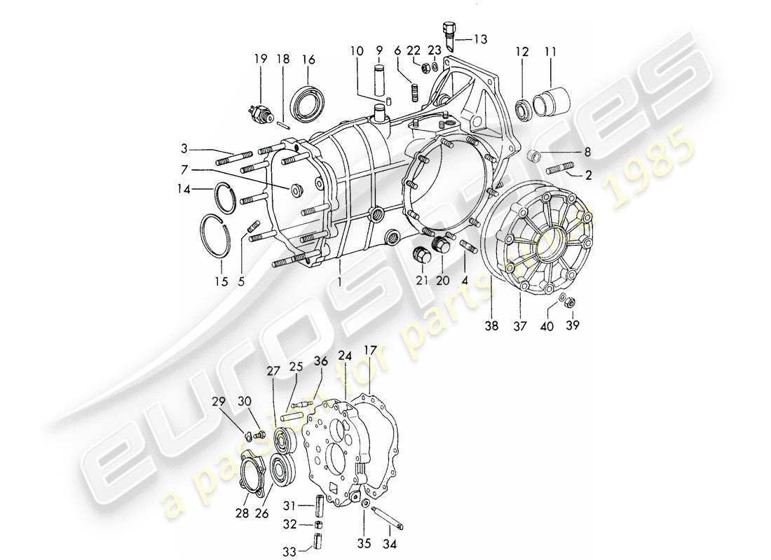 porsche 911/912 (1968) transmission case - sportomatic part diagram