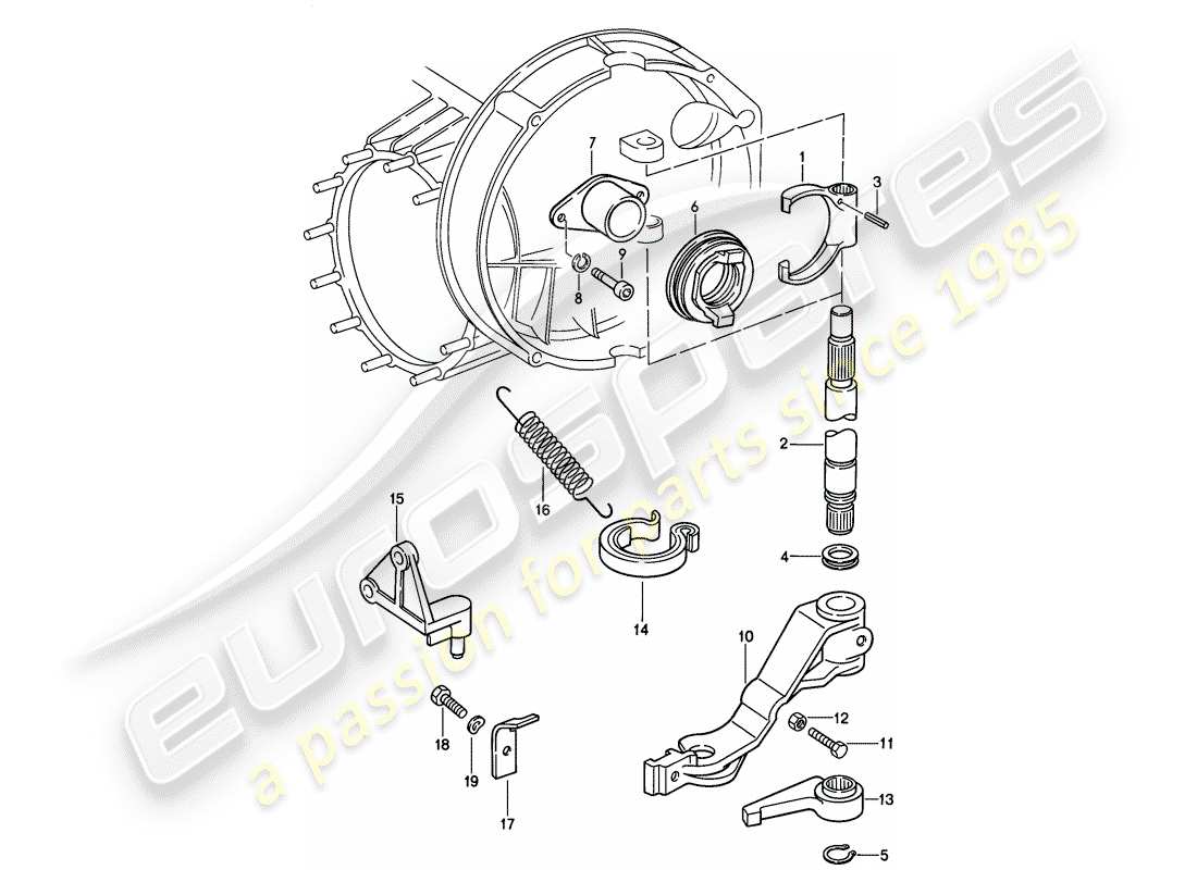 porsche 911 (1987) clutch release - mechanical part diagram