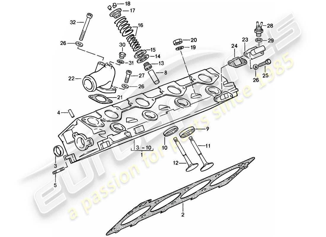 porsche 944 (1983) cylinder head - valves part diagram