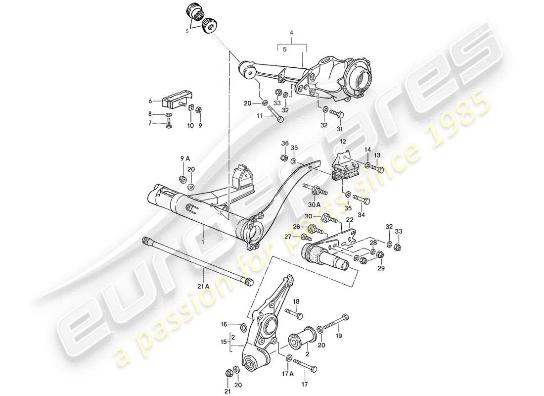 porsche 924s (1988) rear axle carrier - rear axle steering part diagram