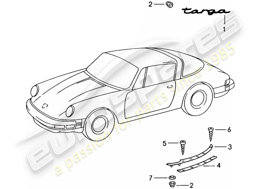 porsche 911 (1984) decorative fittings part diagram