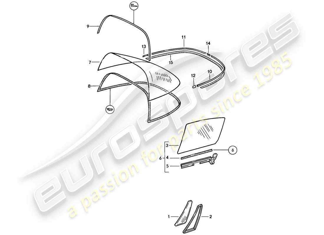 porsche 911 (1984) window glazing part diagram