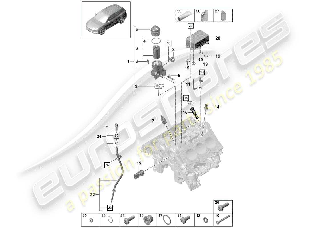 porsche cayenne e3 (2020) oil filter part diagram