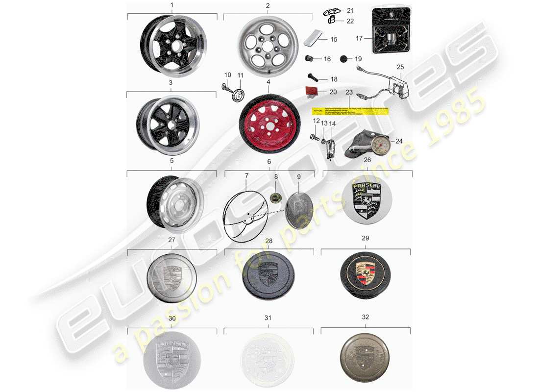 porsche 944 (1982) disc wheel part diagram