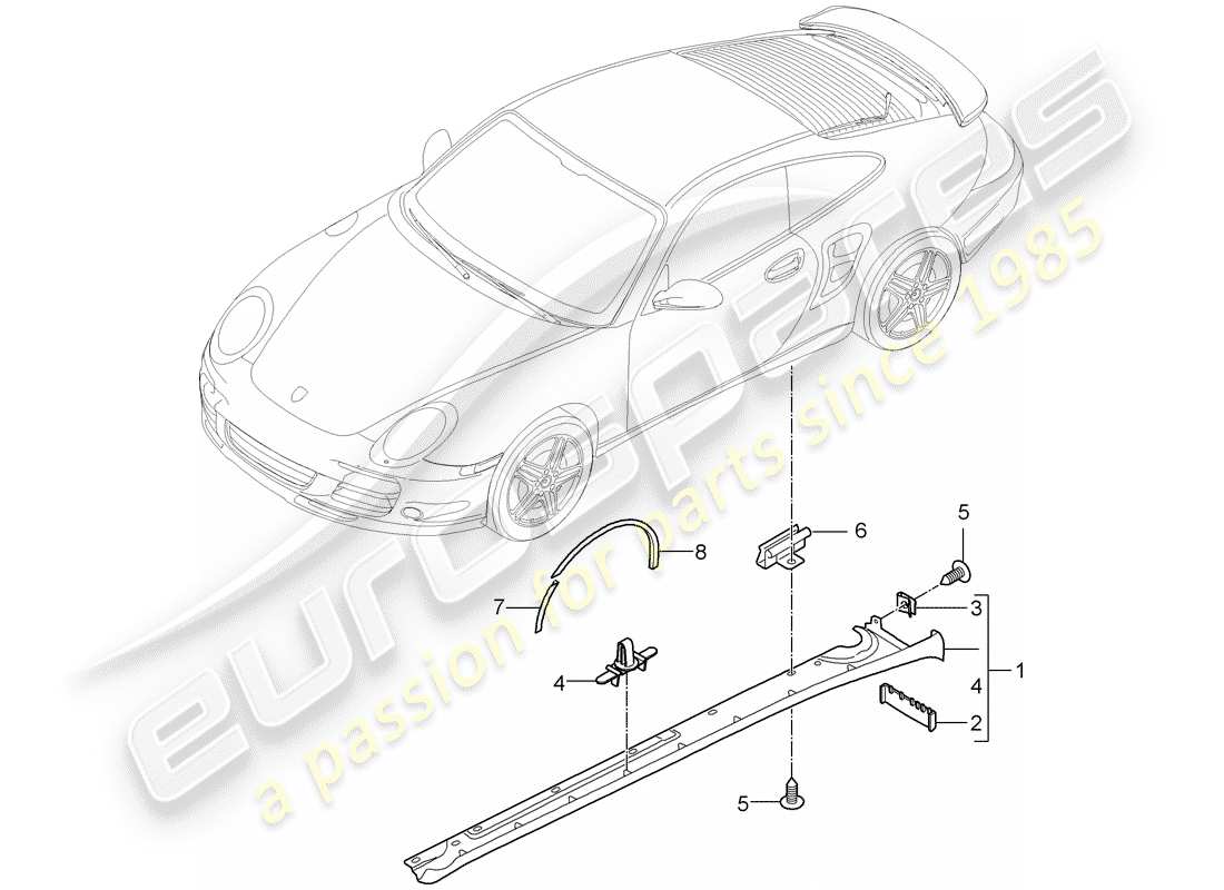 porsche 911 t/gt2rs (2013) side member trim part diagram