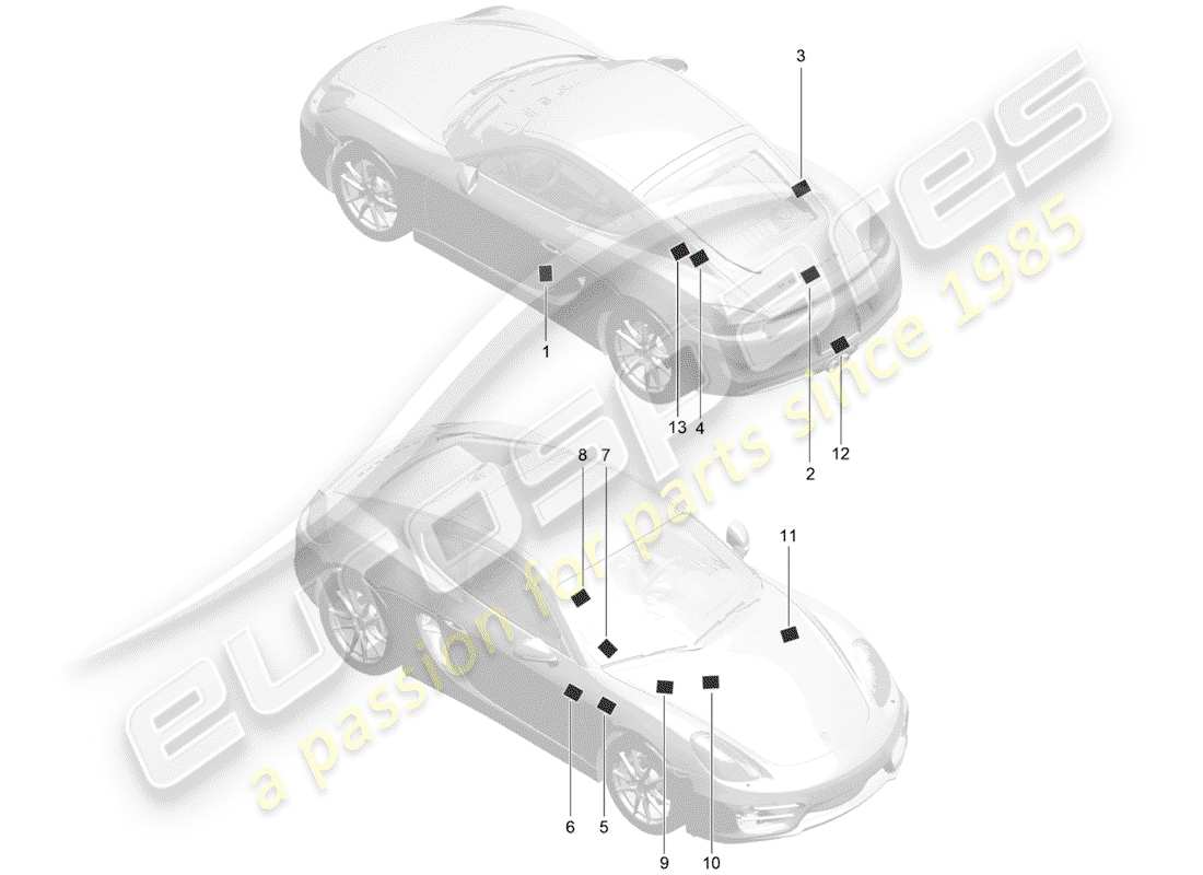 porsche cayman 981 (2016) signs/notices part diagram