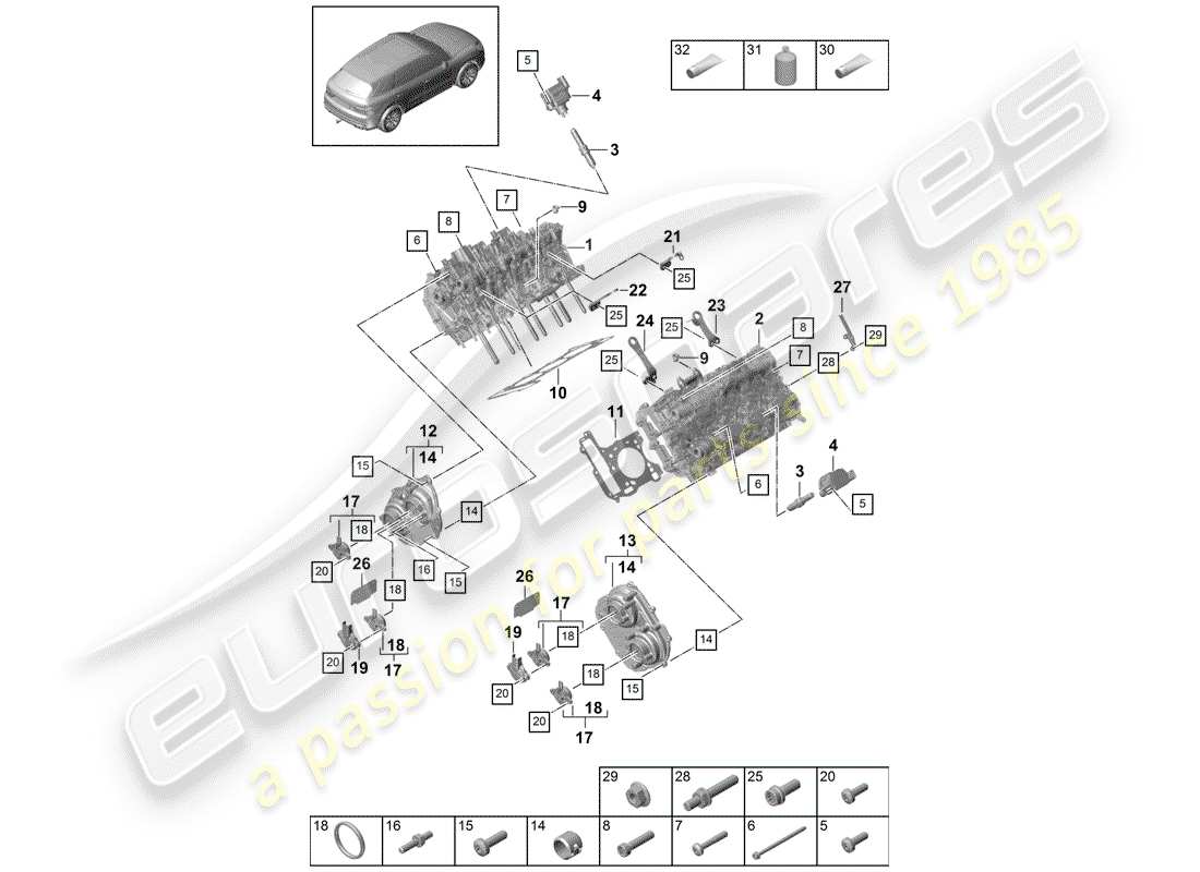 porsche cayenne e3 (2020) cylinder head part diagram