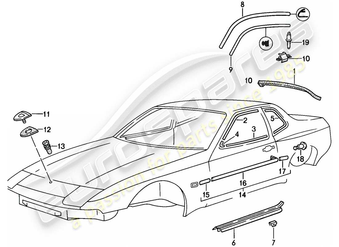 porsche 944 (1987) decorative moulding part diagram