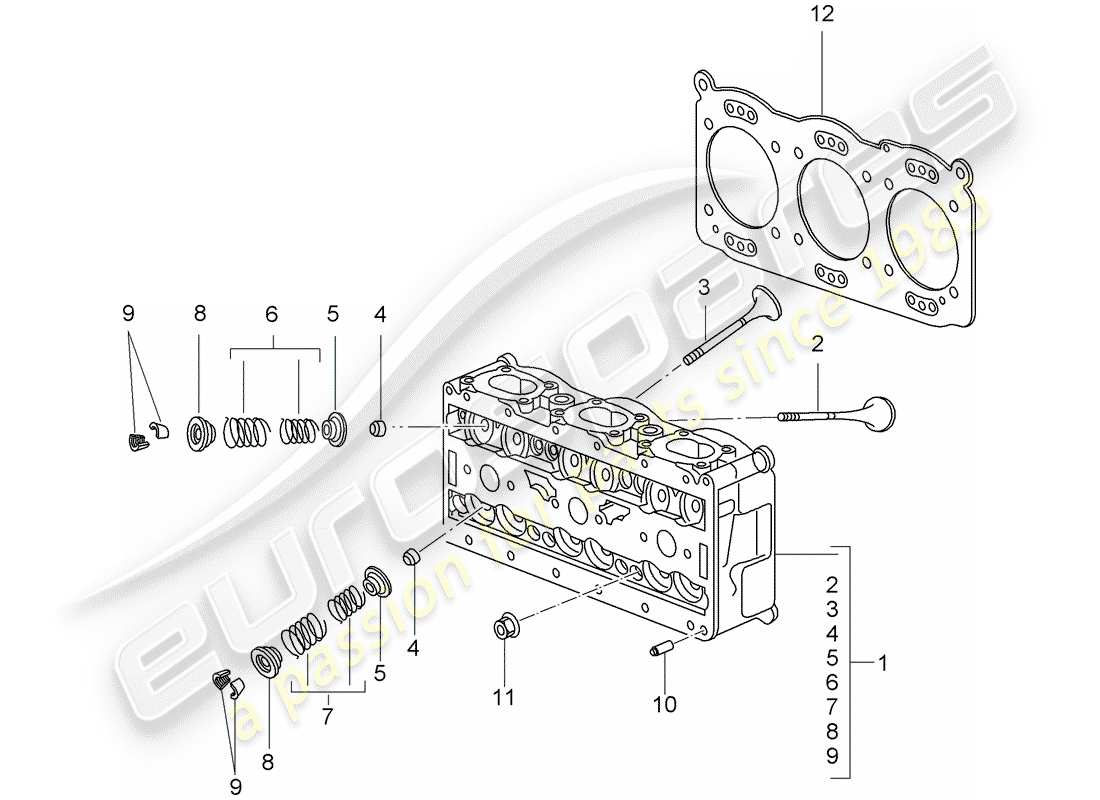 porsche 997 t/gt2 (2007) cylinder head part diagram