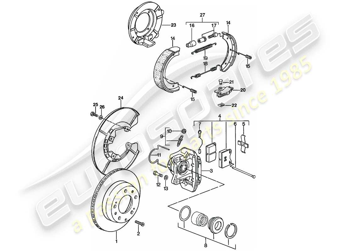 porsche 924 (1979) disc brakes - rear axle part diagram