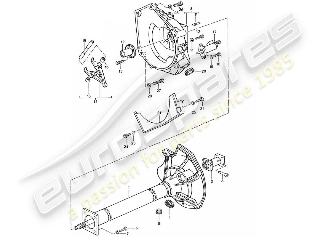 porsche 944 (1987) central tube - manual gearbox part diagram