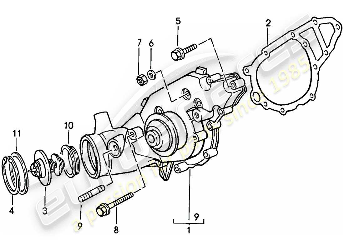 porsche 924s (1987) water pump part diagram