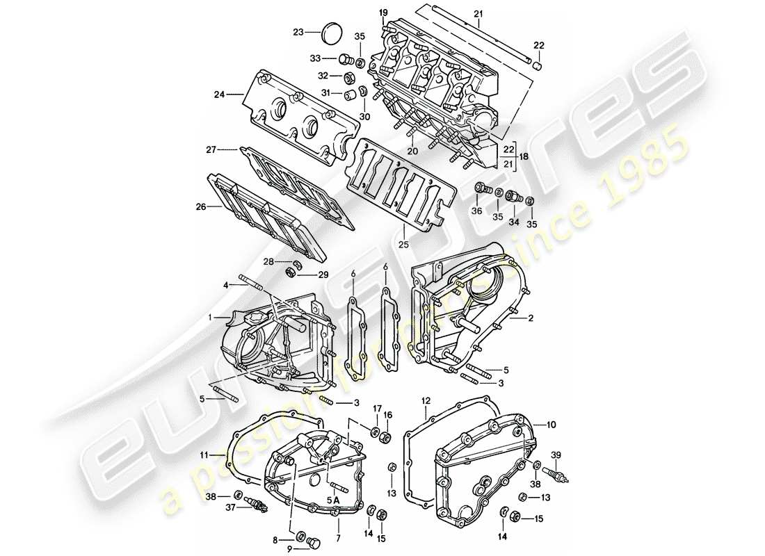 porsche 911 (1986) camshaft housing - chain case part diagram