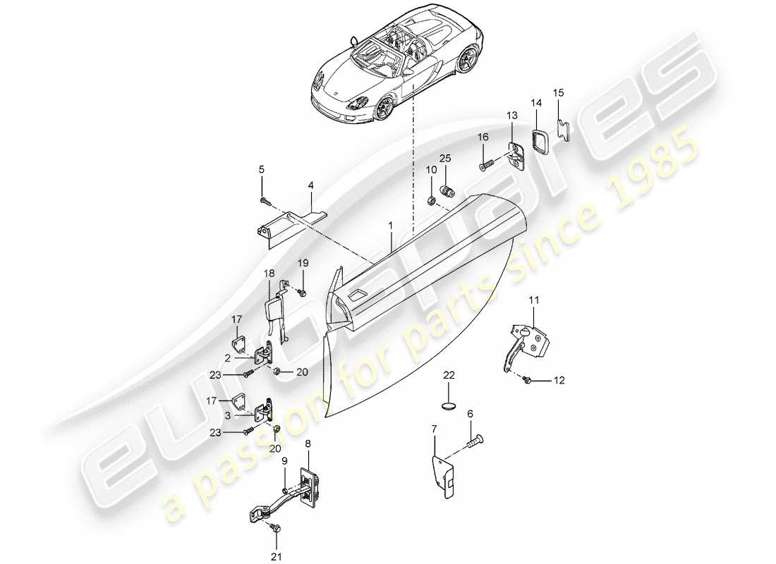 porsche carrera gt (2004) door - and - installation parts part diagram