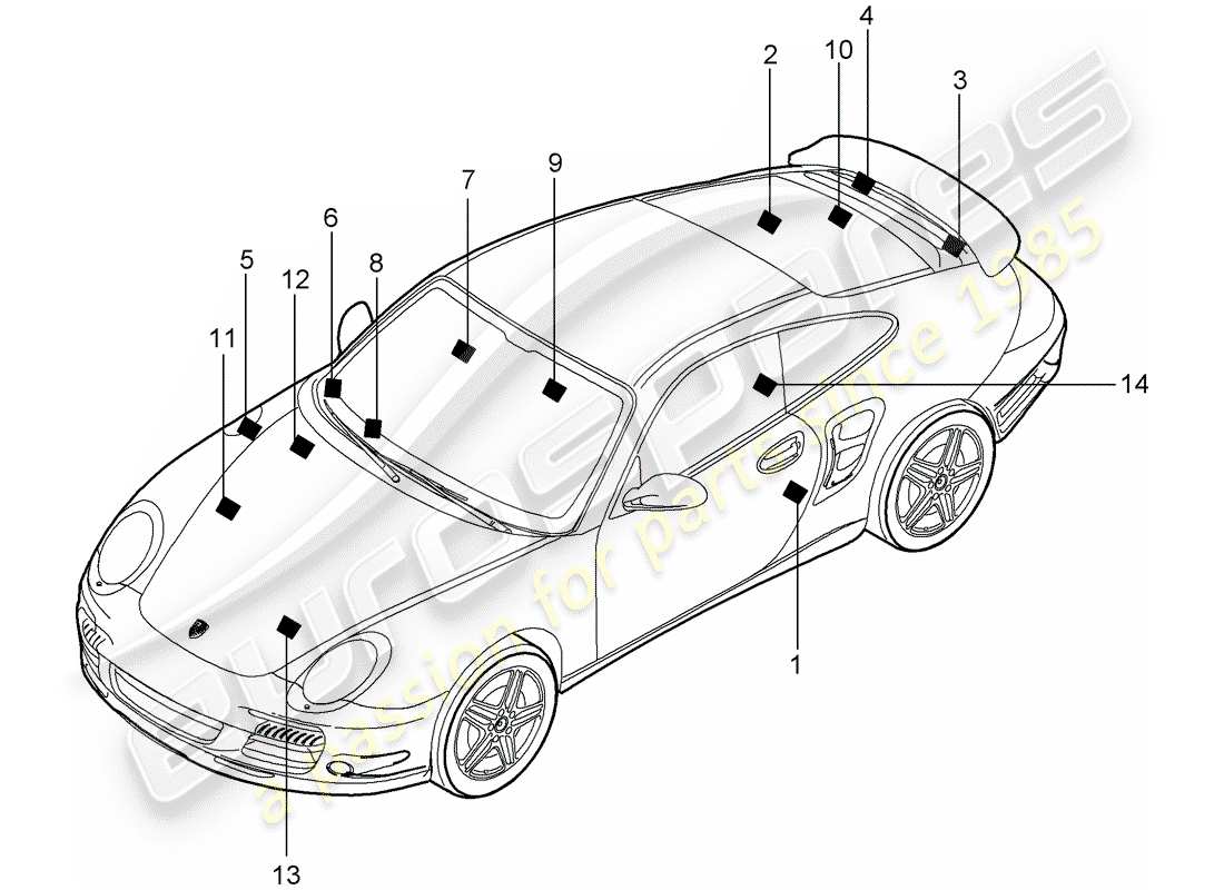 porsche 997 t/gt2 (2008) signs/notices part diagram