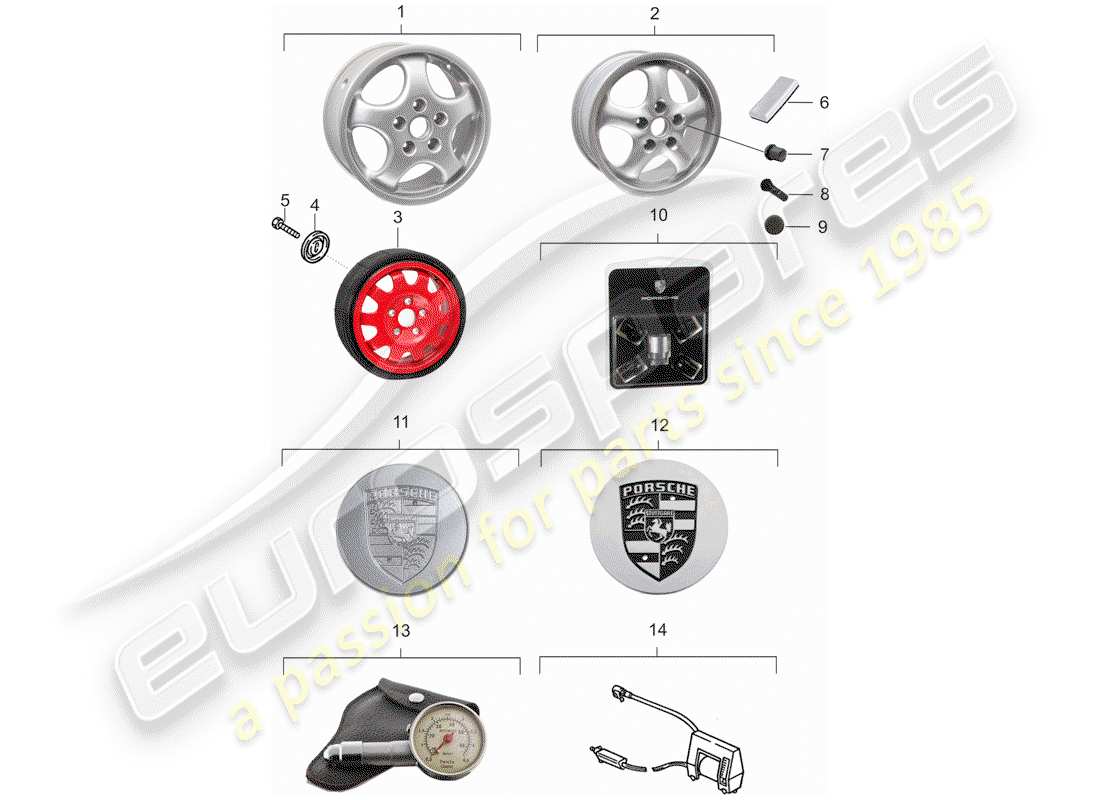 porsche 928 (1992) wheels part diagram