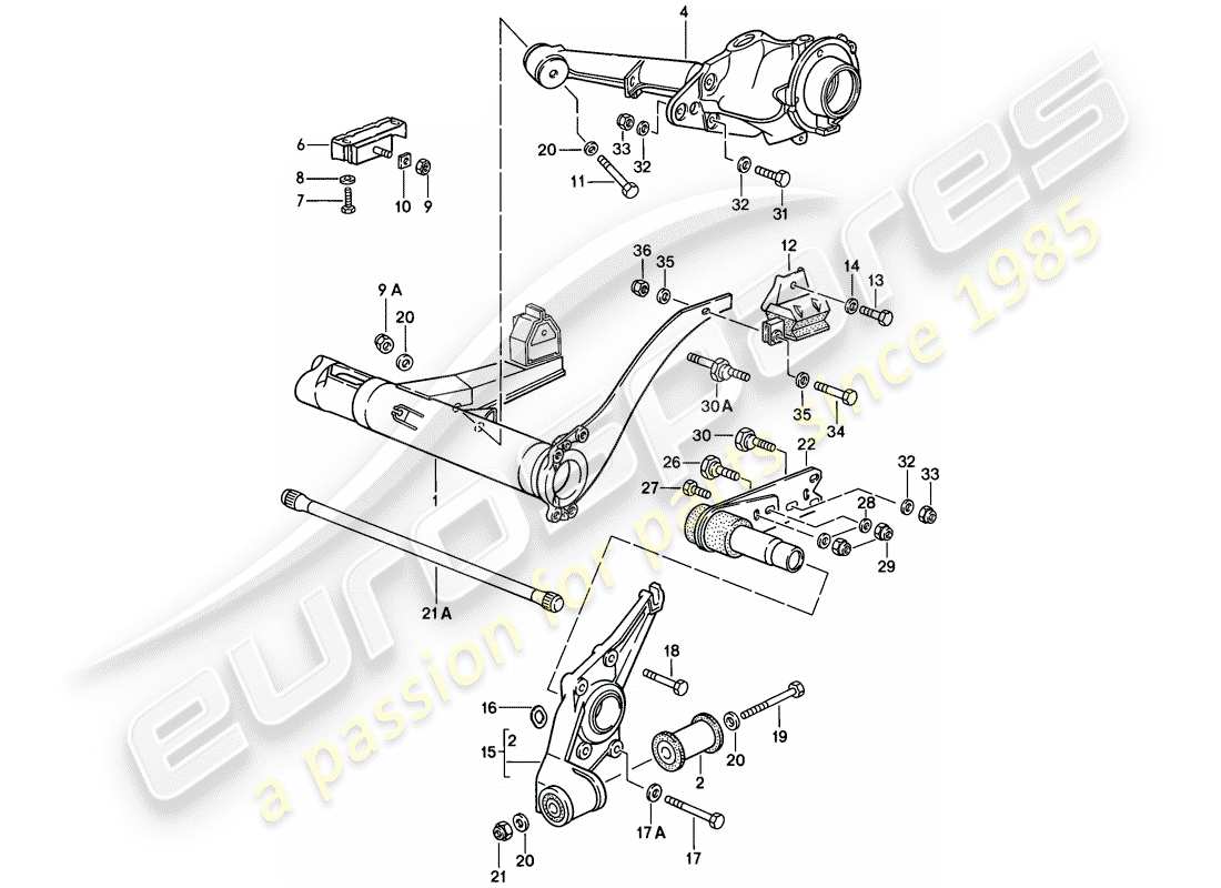 porsche 944 (1988) rear axle carrier - rear axle steering part diagram