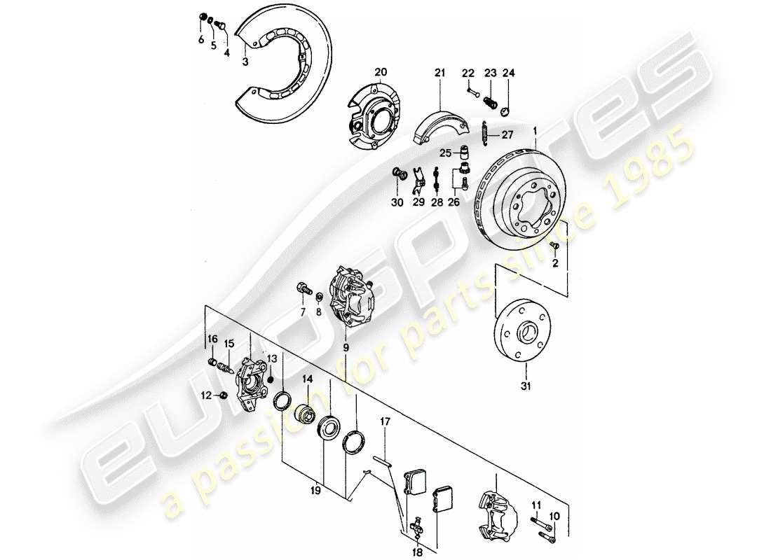 porsche 911 turbo (1977) disc brakes - handbrake part diagram