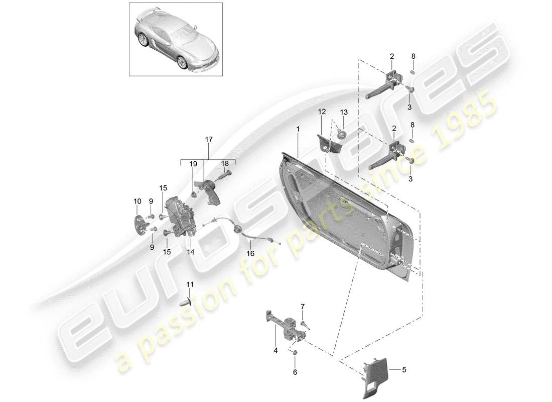 porsche cayman gt4 (2016) door shell part diagram