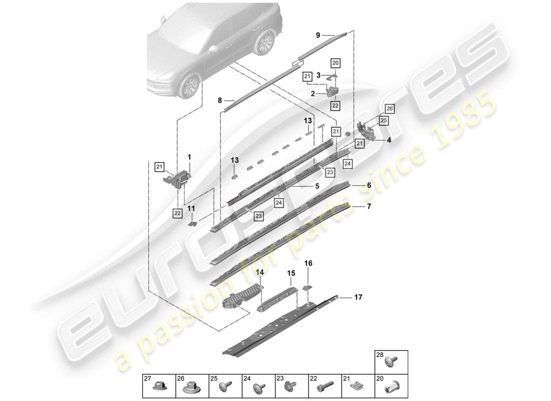 porsche cayenne e3 (2020) side member trim part diagram