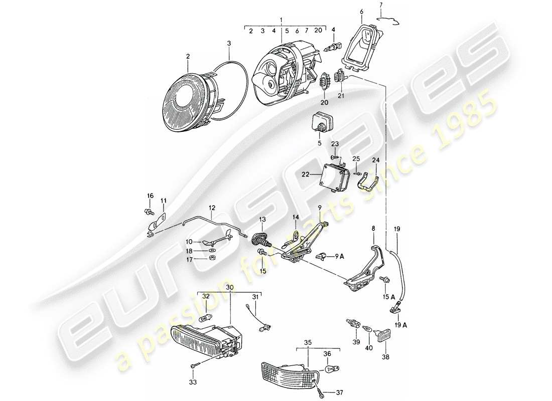 porsche 993 (1995) headlamp - fog lights - turn signal - turn signal repeater part diagram