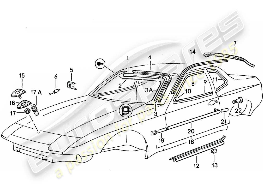 porsche 944 (1983) decorative frame part diagram