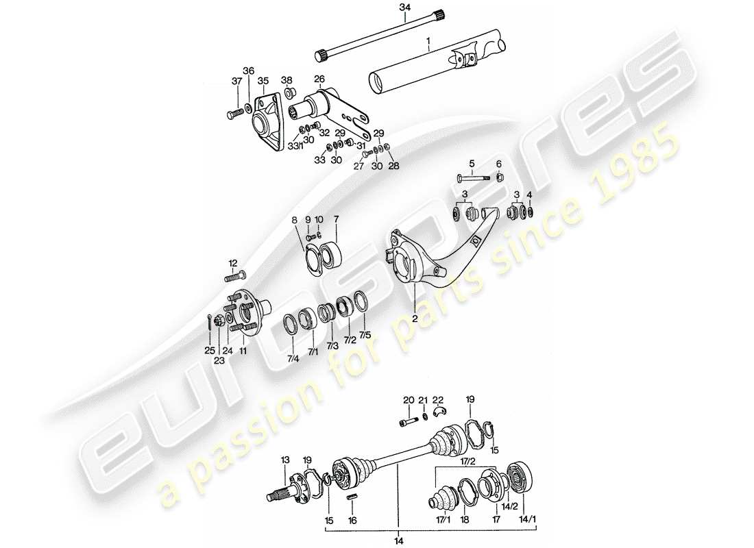 porsche 911 (1976) rear axle part diagram