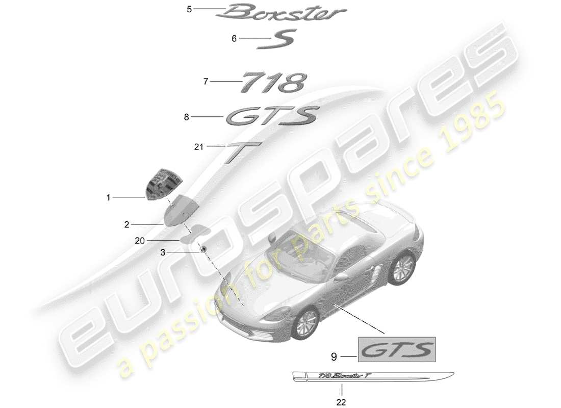 porsche 718 boxster (2018) nameplates part diagram