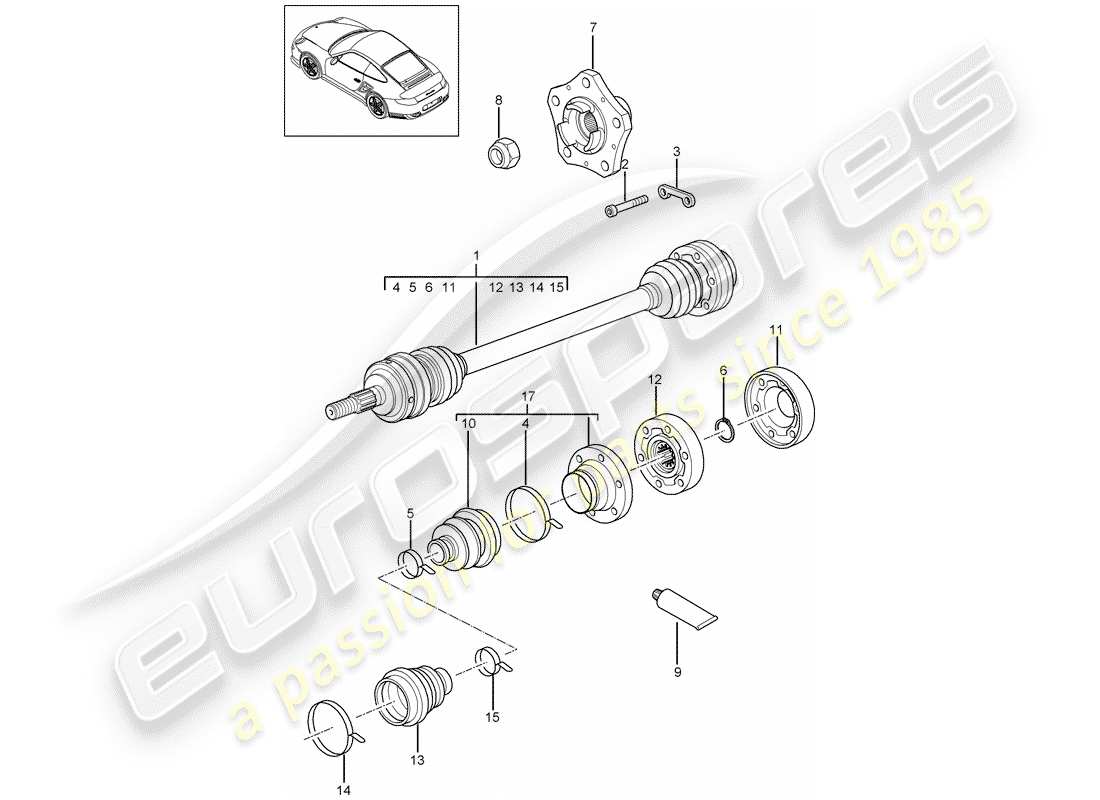 porsche 911 t/gt2rs (2013) drive shaft part diagram