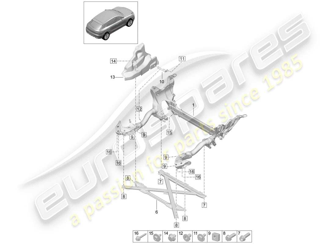 porsche macan (2019) sub frame part diagram