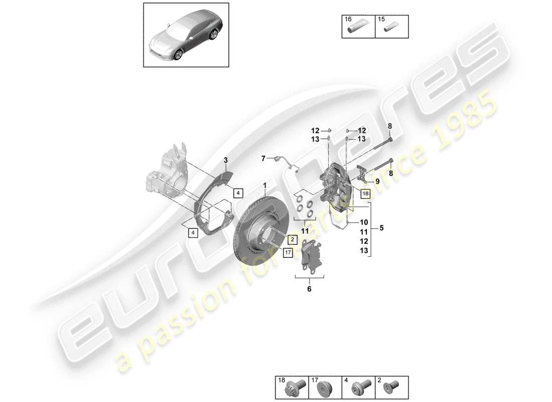 porsche panamera 971 (2020) disc brakes part diagram