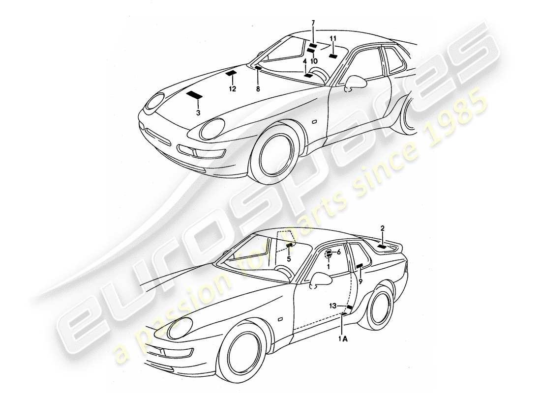 porsche 968 (1995) signs/notices part diagram