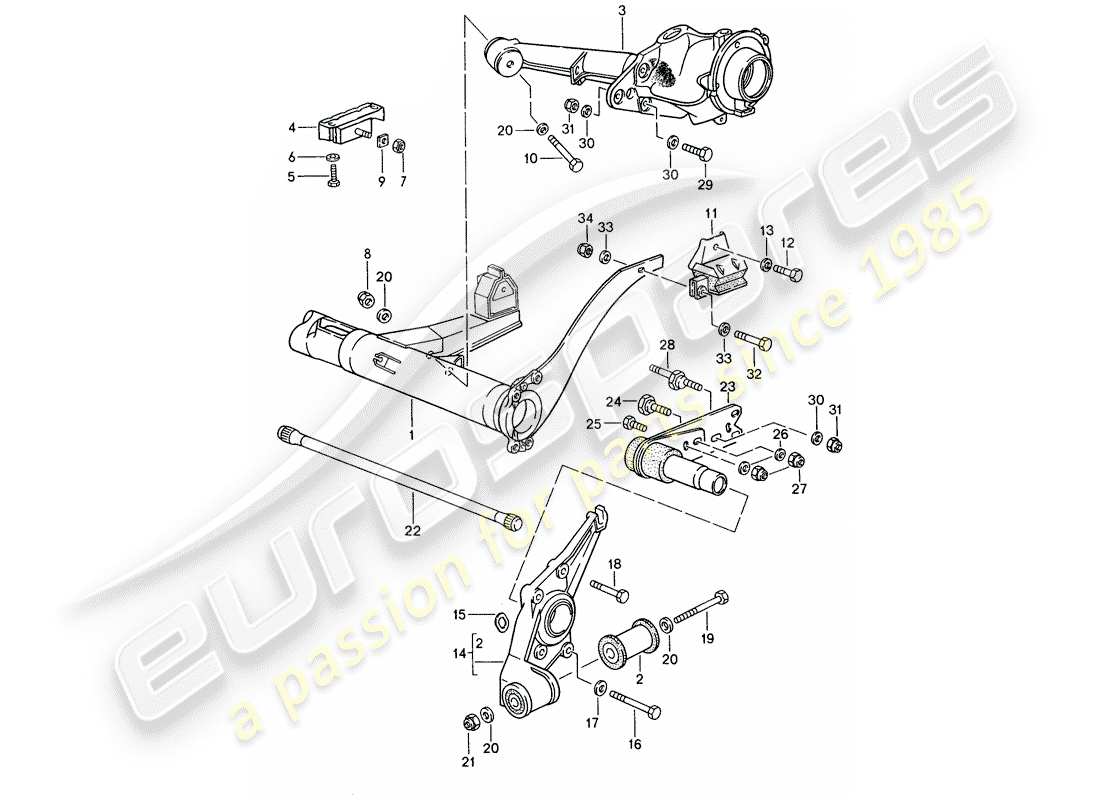 porsche 968 (1995) rear axle carrier - rear axle steering part diagram