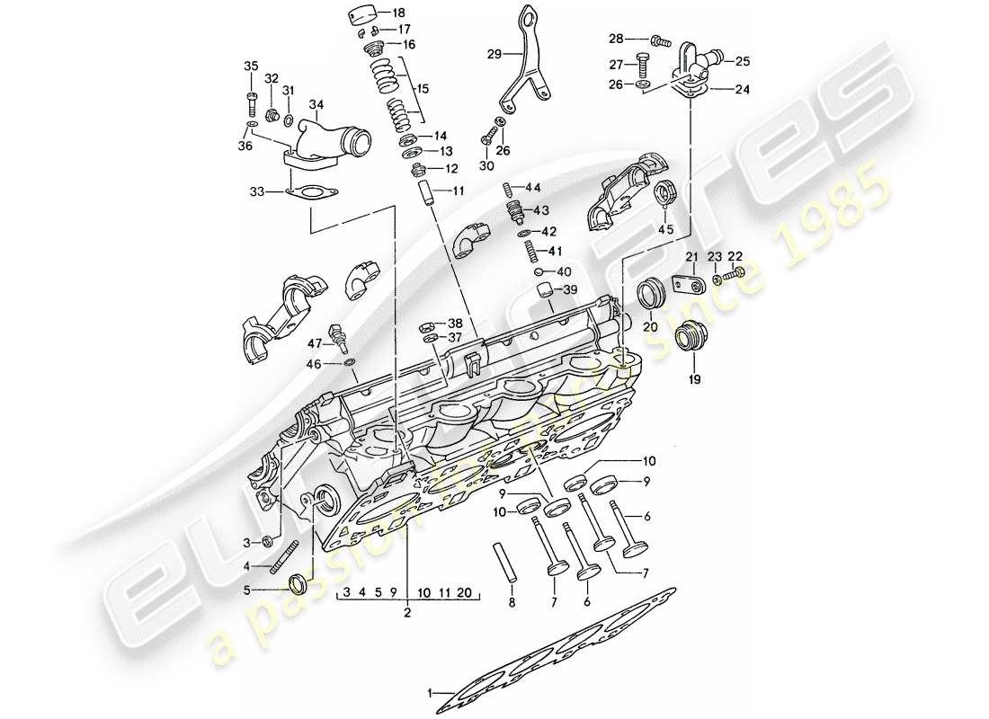 porsche 968 (1995) cylinder head - valves part diagram