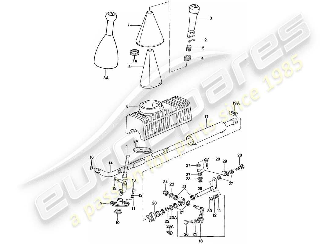 porsche 924 (1982) shift mechanism - manual gearbox part diagram