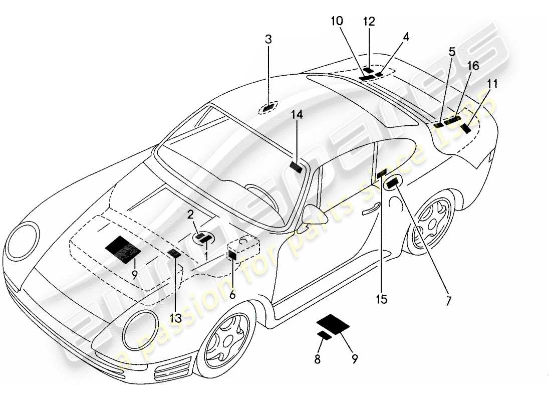 porsche 959 (1988) signs/notices part diagram