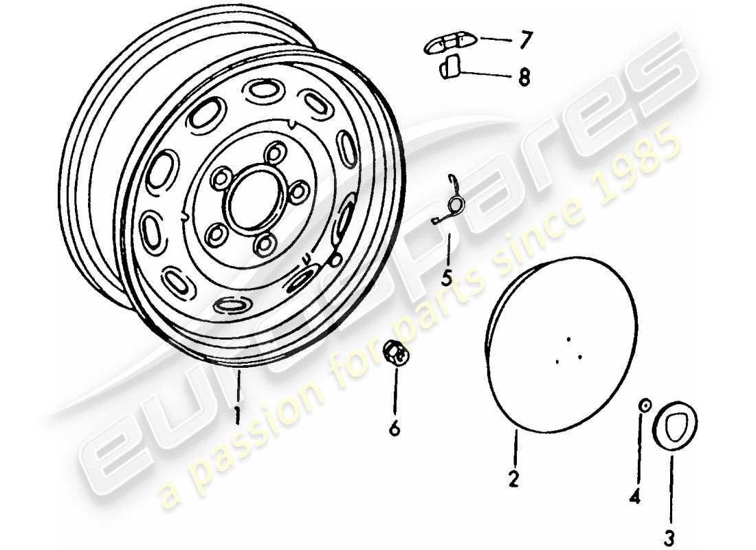 porsche 356b/356c (1964) wheels part diagram