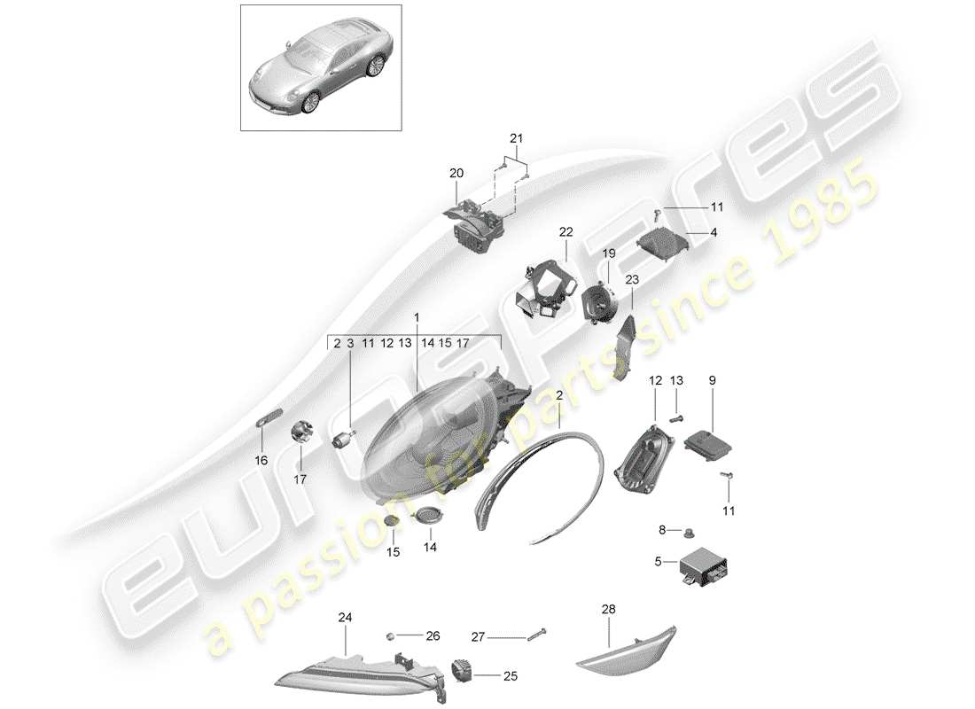 porsche 991 gen. 2 (2017) headlamp part diagram