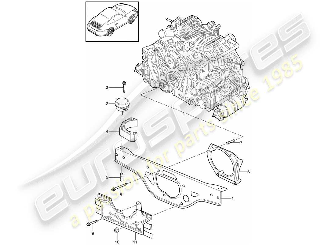 porsche 997 gen. 2 (2009) engine suspension part diagram